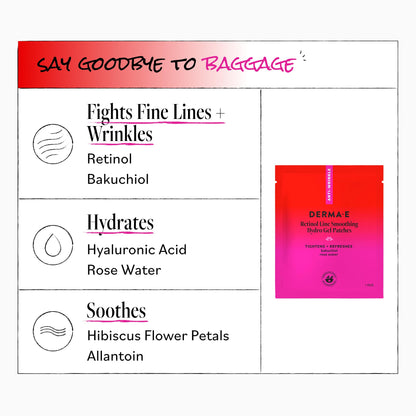 Derma E Retinol + Bakuchiol Under Eye Patches, Non-Irritating, Line Smoothing Hydro Gel Eye Patches with Rose Water & Real Hibiscus Petals, Helps Reduce Fine Lines, Crows Feet & Wrinkles