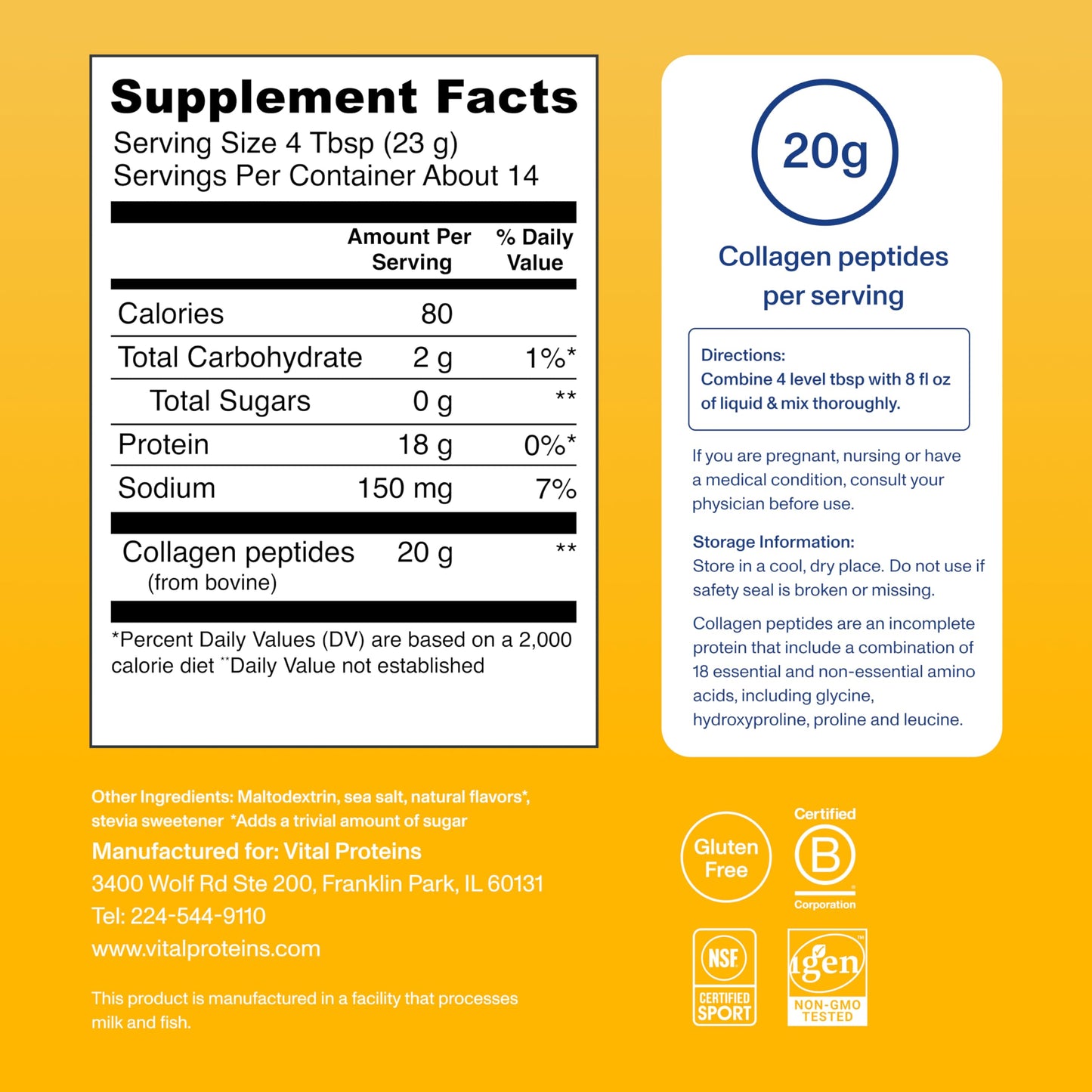 Vital Proteins Collagen Peptides Powder, with Hyaluronic Acid and Vitamin C