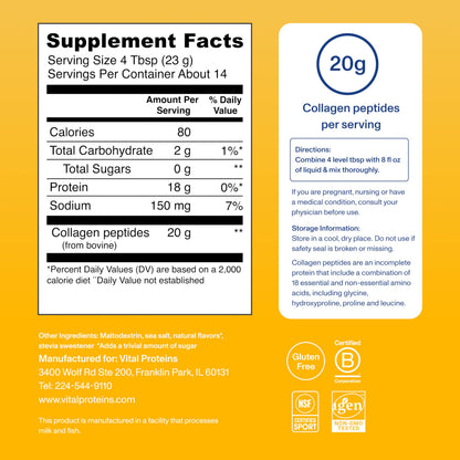 Vital Proteins Collagen Peptides Powder, with Hyaluronic Acid and Vitamin C