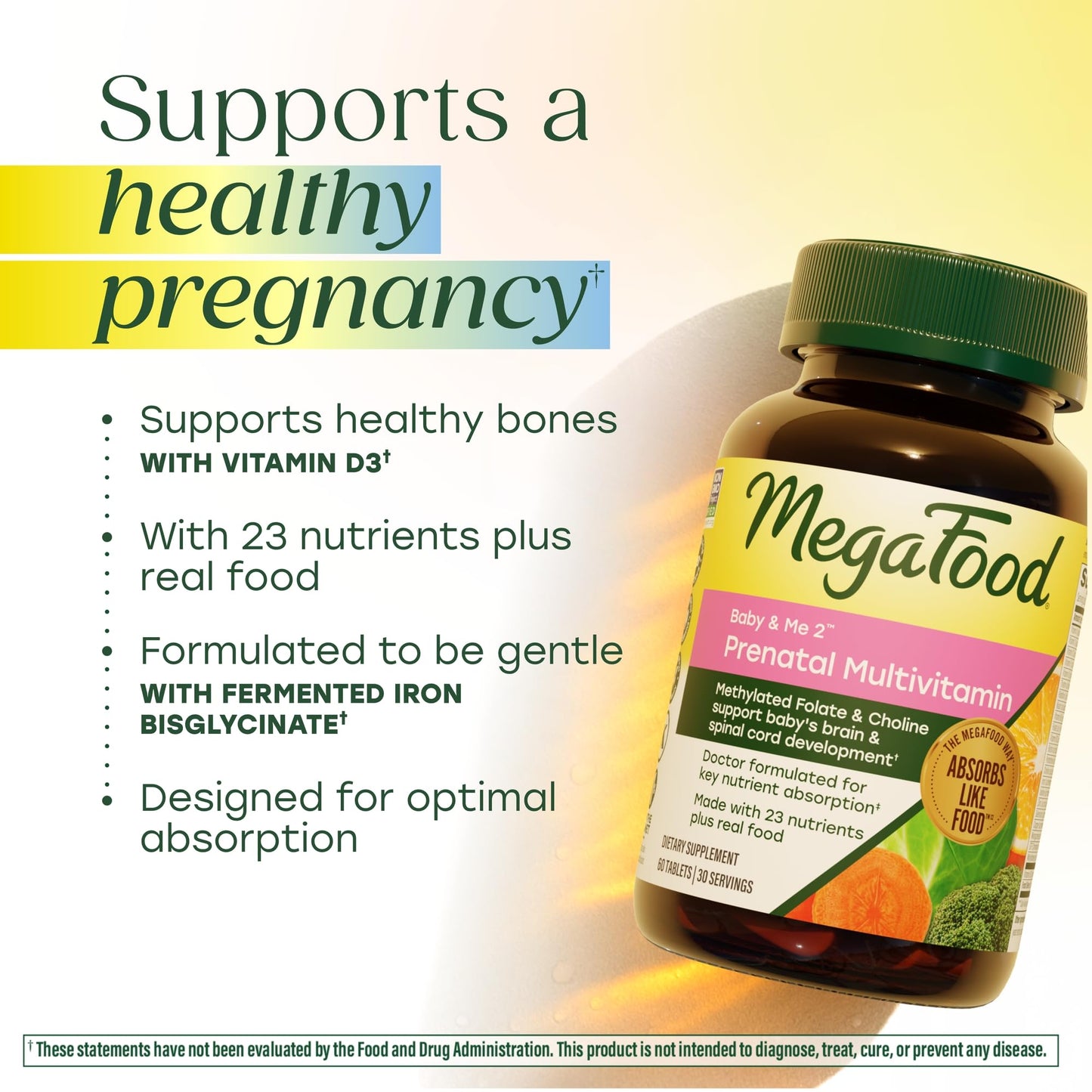 MegaFood Baby & Me 2 Prenatal Multi - Prenatal Vitamins for Women Before & During Pregnancy with Choline, Methyl Folate, and Iron - Dr. Formulated, Gluten-Free, Vegetarian