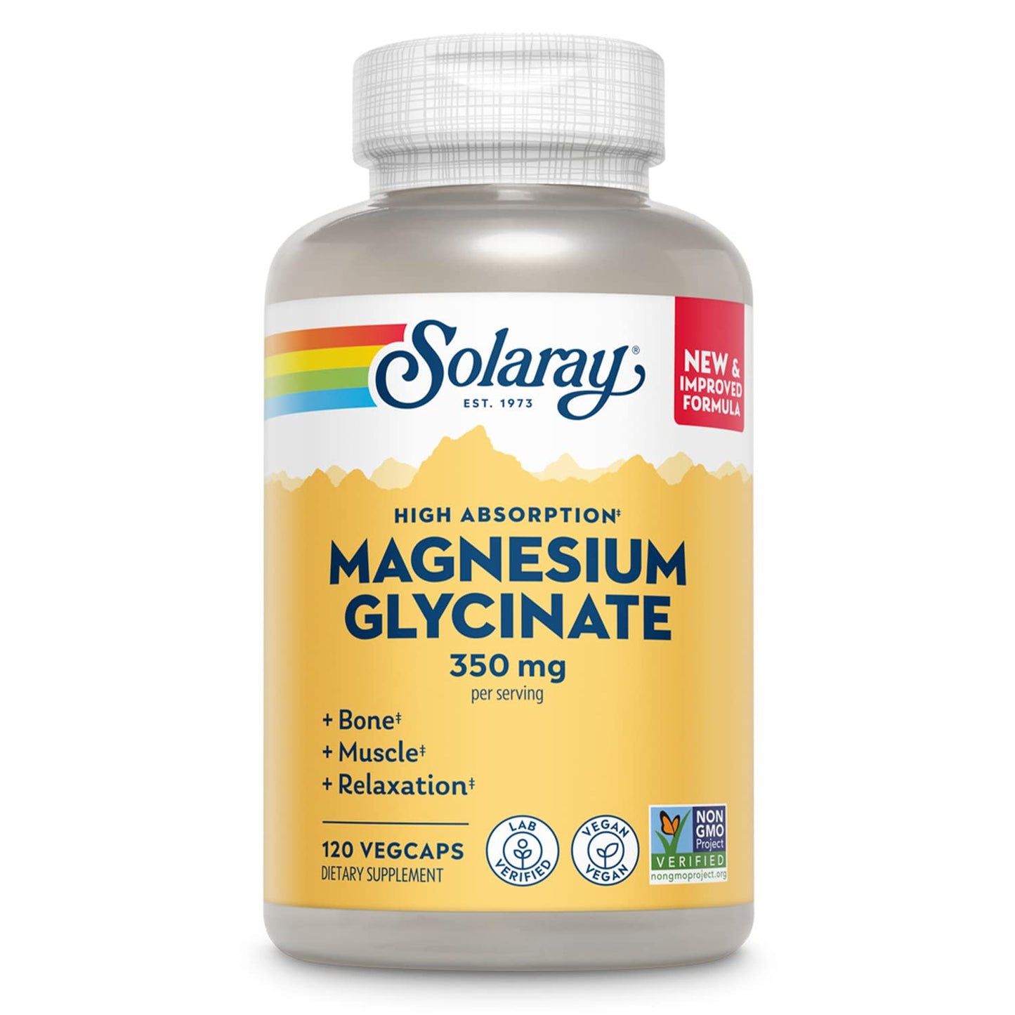 SOLARAY Magnesium Glycinate Capsules, Chelated Magnesium Bisglycinate w/BioPerine, Higher Absorption Magnesium Supplement - Bones, Muscles, Heart Support, Vegan