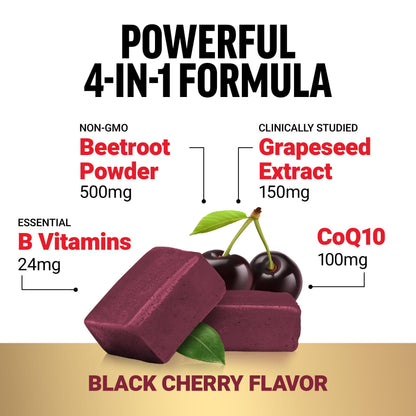 Force Factor Total Beets Ultimate Heart Health Blood Pressure Support Chews with CoQ10, Beet Root Powder, Grape Seed Extract, Blood Pressure Supplement for Circulation & Blood Flow, 60 Soft Chews