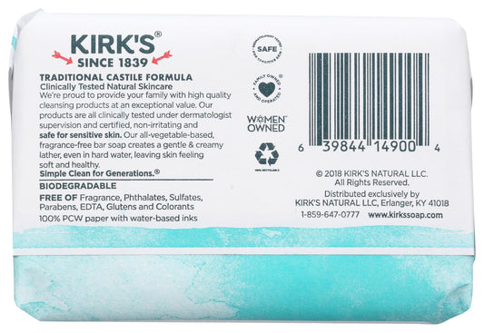 Kirk's Natural Original Coco Castile Soap Fragrance Free