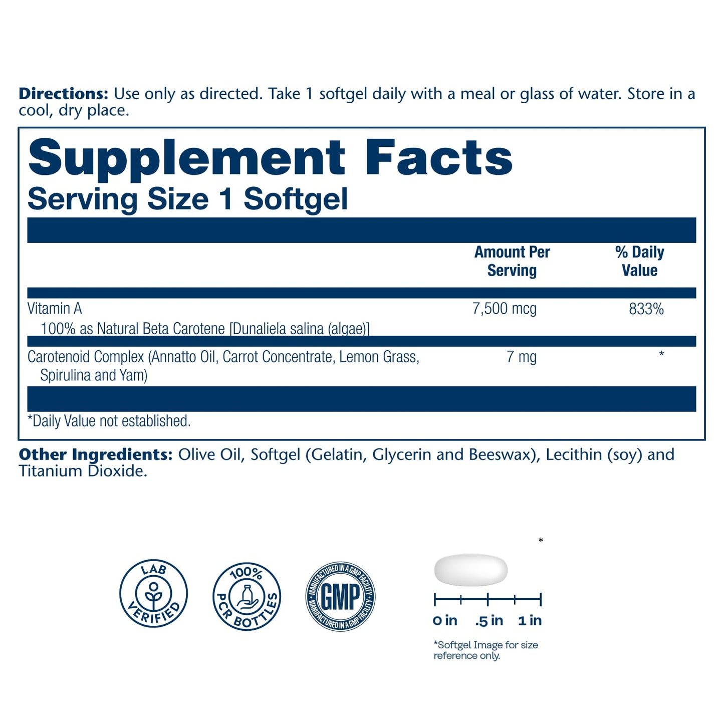 SOLARAY Food Carotene 7500mcg (25000 IU) - Beta Carotene Vitamin A Supplement