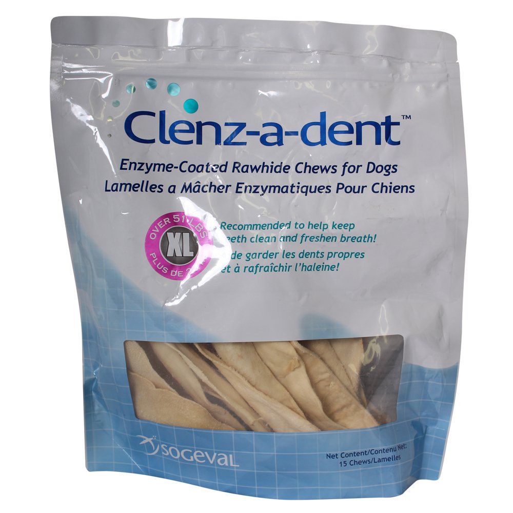 Clenz-A-Dent Rawhide Dental Chews for Dogs, Extra Large Dogs, Enzyme-Coated Dental Treats with RF2, Reduces Plaque & Tartar, Freshens Breath, Poultry Flavor, 15 Count