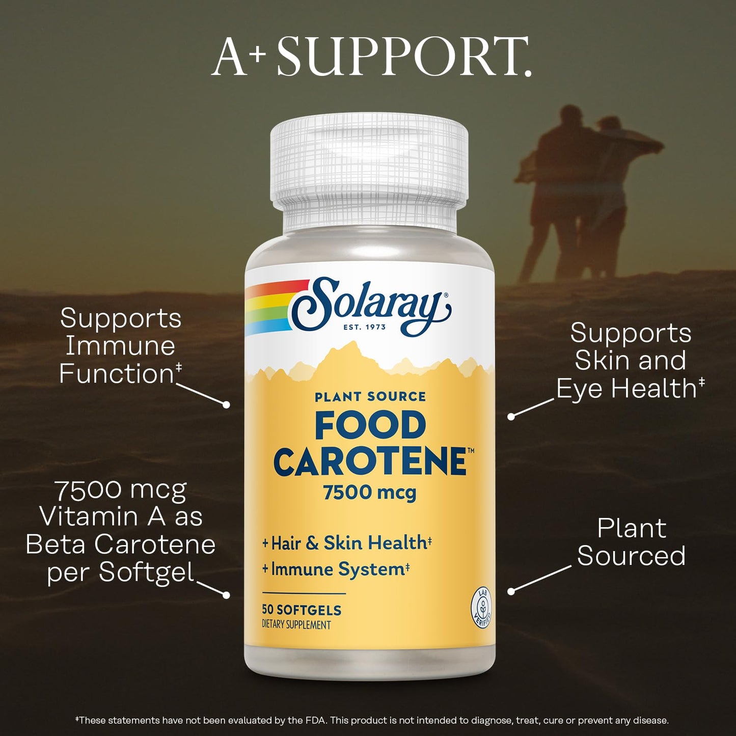 SOLARAY Food Carotene 7500mcg (25000 IU) - Beta Carotene Vitamin A Supplement