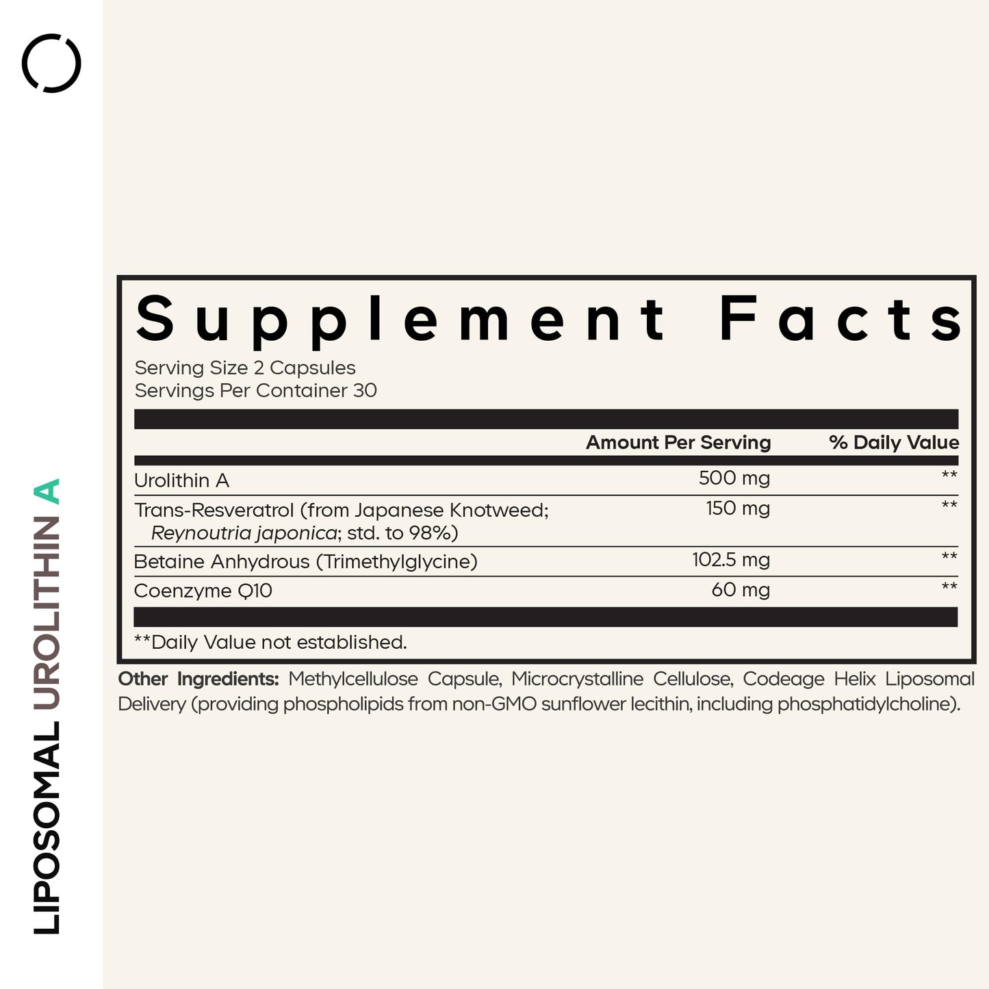 Codeage Liposomal Urolithin A Supplement 500mg Per Serving + Resveratrol, Betaine, CoQ10, Ellagitannins - A New Frontier Beyond NADH, NMN, NAD, NR, and PQQ Vitamins - Bioavailable - 60 Capsules