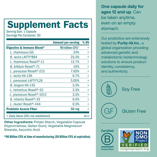 True Grace One Daily Probiotic - Gut, Digestive & Immune Health Support Blend with Prebiotic Fiber - Organic, Gluten Free, Dairy Free, Soy Free