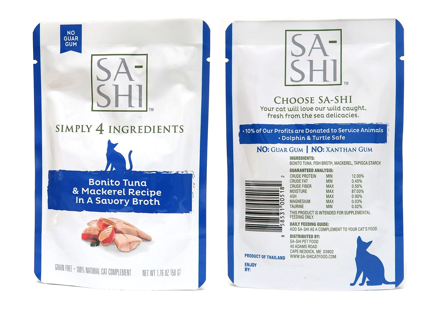 Sa-Shi Grain Free Wet Cat Food Pouches 1.76oz. Five Flavors