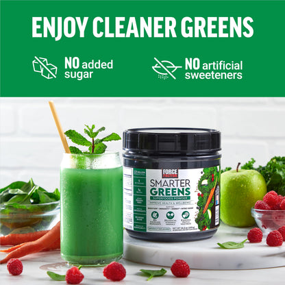Force Factor Smarter Greens Superfood Powder - Probiotics & Enzymes, 30 Servings