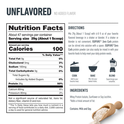 Isopure Unflavored Protein, 25g Whey Isolate, Zero Carb & Keto Friendly, 16 Servings