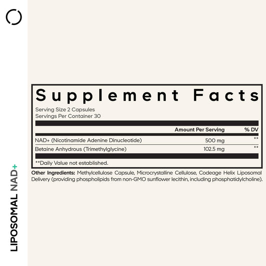 Codeage Liposomal NAD+ Supplement - NAD Nicotinamide Adenine Dinucleotide Coenzyme Pills - 500 mg NAD+ Per Serving & Betaine Anhydrous - Liposomal Delivery - Vegan, Non-GMO, Gluten-Free - 60 Capsules