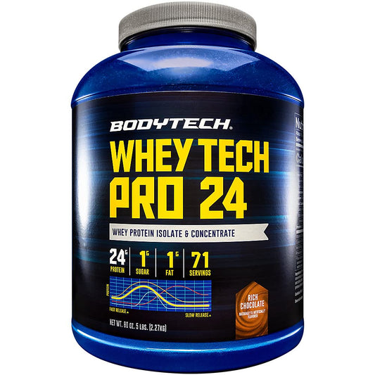 BodyTech Whey Tech Pro 24 Protein Powder - 24g Protein per Serving - Supports Muscle Growth & Recovery - Rich Chocolate
