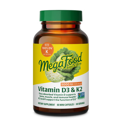 MegaFood Vitamin D3 5000 IU with K2 - Bone & Immune Support
