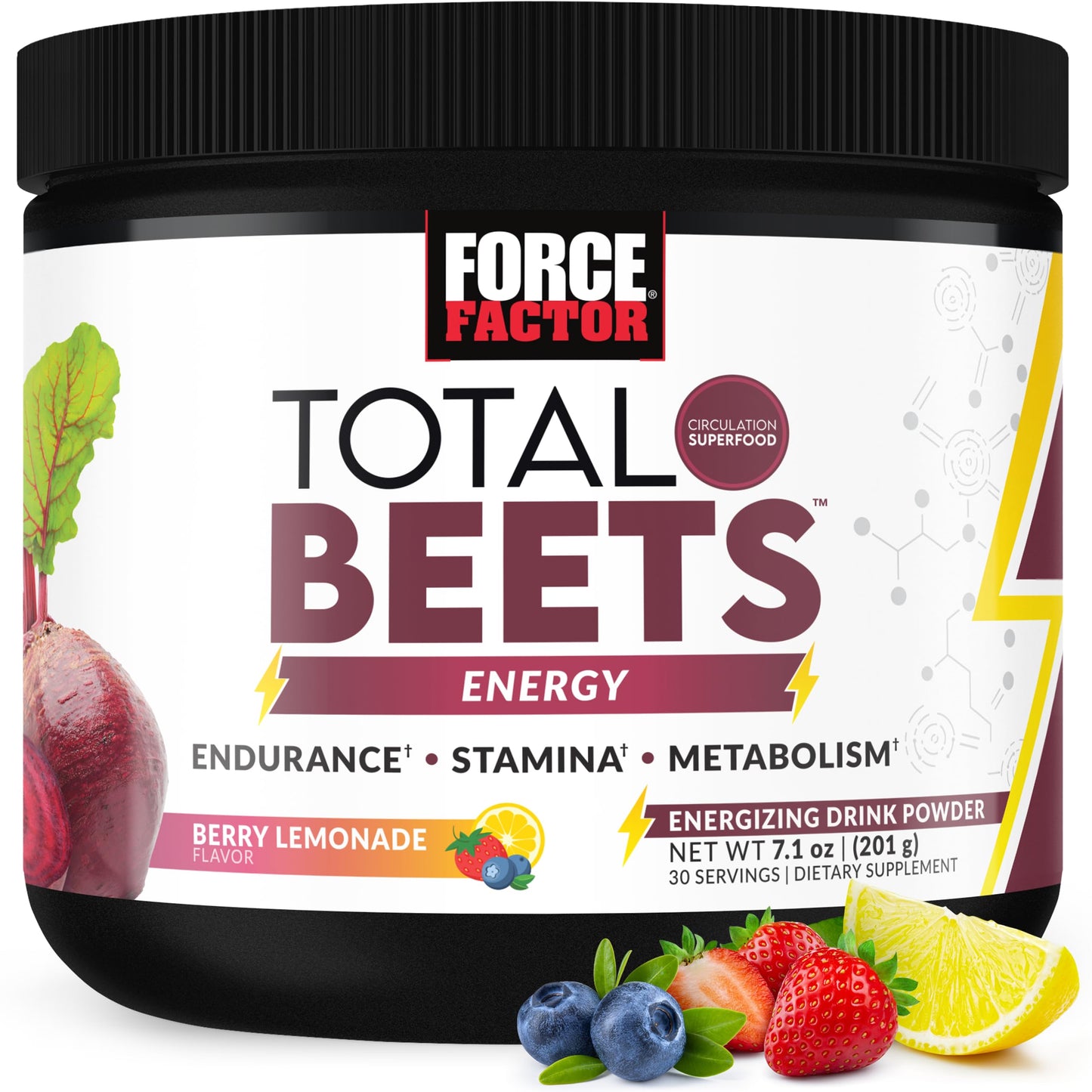 Force Factor Total Beets Energy Drink Mix, Superfood Beet Root Powder with Nitrates to Boost Energy and Support Circulation, Blood Flow, Nitric Oxide and Stamina, Heart Health Supplement
