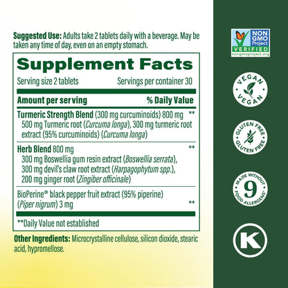 MegaFood Turmeric Curcumin Supplement - Joint Support Supplement, Turmeric Curcumin with Black Pepper, Boswellia Extract & Ginger Root, Vegan, Non-GMO, 60 Tablets (30 Servings)