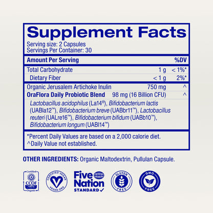 Ora Organic Probiotics and Prebiotics for Digestive Wellness - 16 Billion CFU