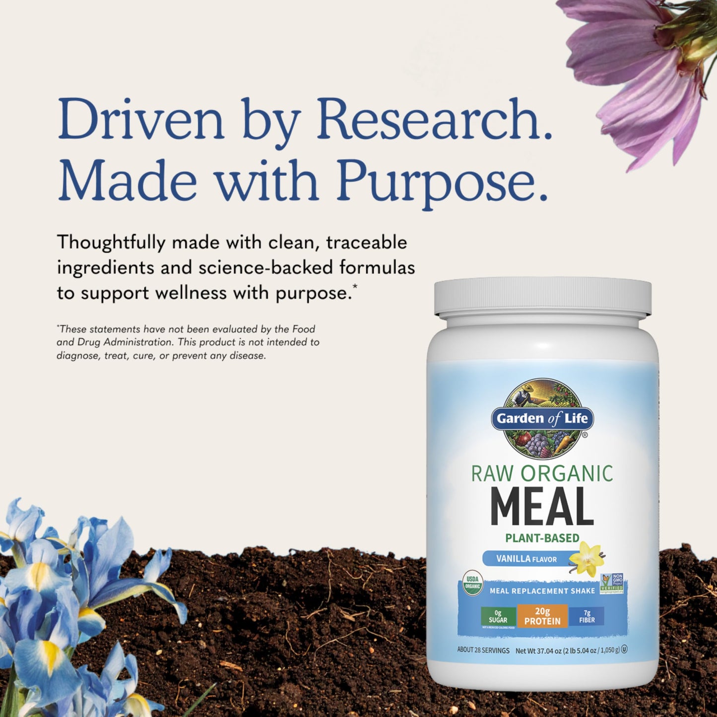 Raw Organic Meal Powder (Vanilla), 34.2 oz (969 g) Bottle