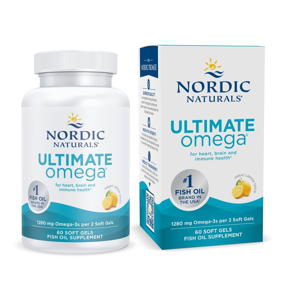 Nordic Naturals Ultimate Omega, Lemon Flavor - 1280 mg Omega-3 - High-Potency Fish Oil with EPA & DHA - Promotes Brain & Heart Health - Non-GMO