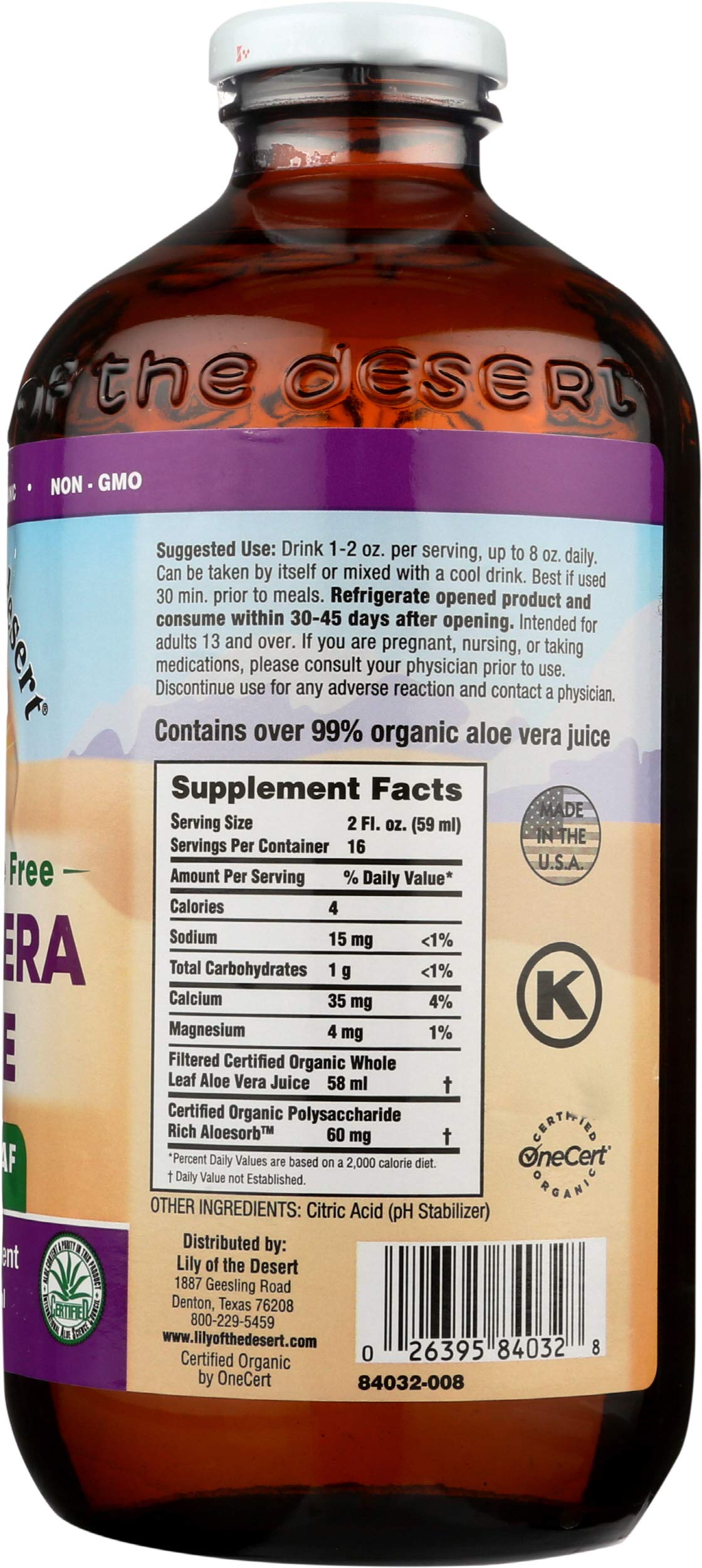Aloe Vera Juice Organic Whole Leaf No Preservatives - 32 oz - Liquid