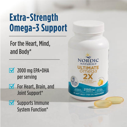 Nordic Naturals Ultimate Omega 2X, Lemon Flavor - 2150 mg Omega-3 - High-Potency Fish Oil with EPA & DHA - Promotes Brain & Heart Health - Non-GMO