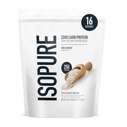 Isopure Unflavored Protein, 25g Whey Isolate, Zero Carb & Keto Friendly, 16 Servings