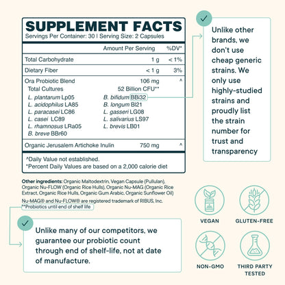 Ora Organic Probiotics and Prebiotics for Digestive Wellness - 16 Billion CFU