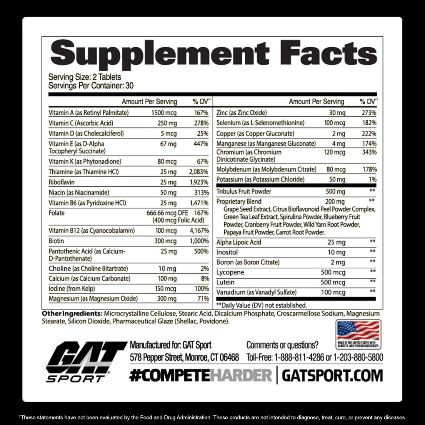 GAT SPORT Men's Multi + Test, Premium Multivitamin Tablets