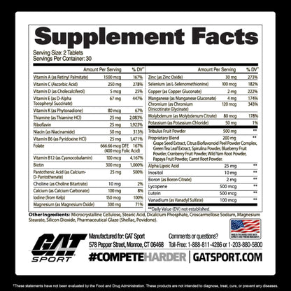 GAT SPORT Men's Multi + Test, Premium Multivitamin Tablets