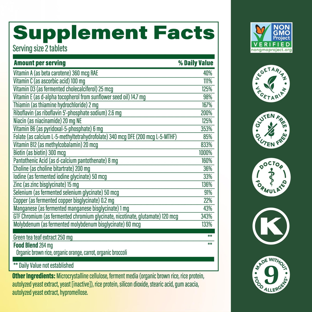 MegaFood Women’s 55+ Advanced Multivitamin (60 tablets) — Product label and ingredients