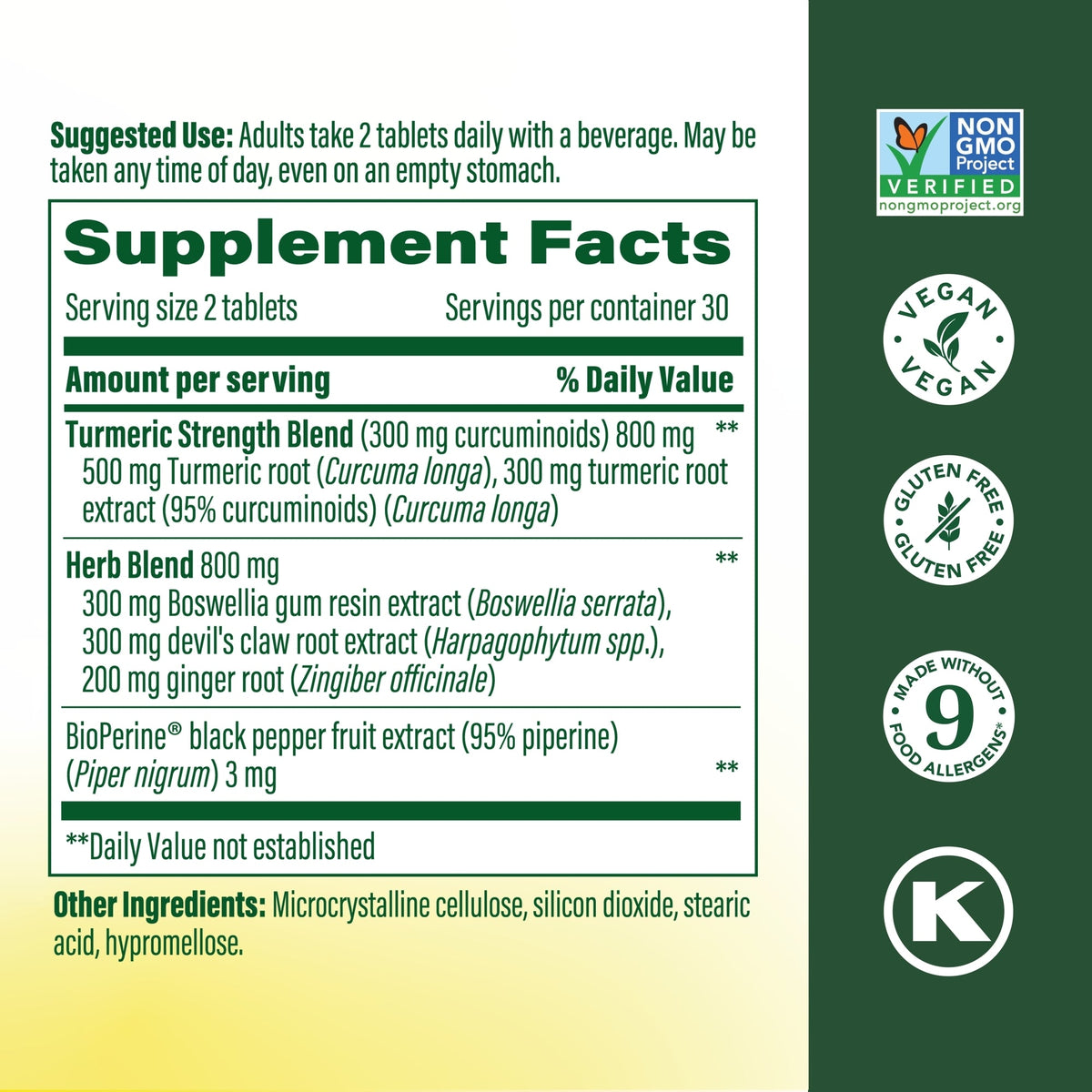 MegaFood Joint Support Turmeric Curcumin (60 tablets) — Product label and ingredients
