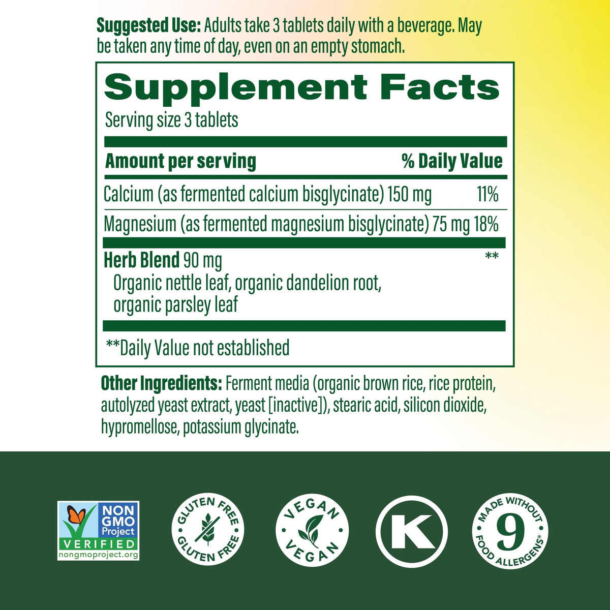 MegaFood Calcium&Magnesium (90 tablets) — Product label and ingredients