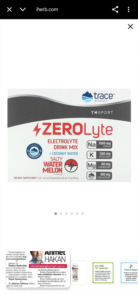 TM Sport, ZEROLyte, Electrolyte Drink Mix, Salty Watermelon, 30 Packets