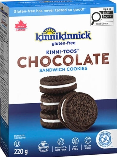 Kinnikinnick Gluten Free KinniTOOS Chocolate Sandwich Cream Cookies, 8 oz Box