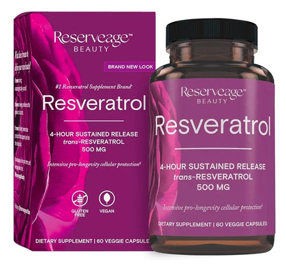 Reserveage Beauty, Resveratrol 500 mg, Antioxidant Supplement for Heart and Cellular Health, Supports Healthy Aging and Immune System, Paleo, Keto, 60 Capsules