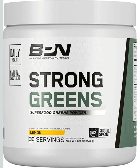 BARE PERFORMANCE NUTRITION, BPN Strong Greens Superfood Powder, Lemon, 30 Servings