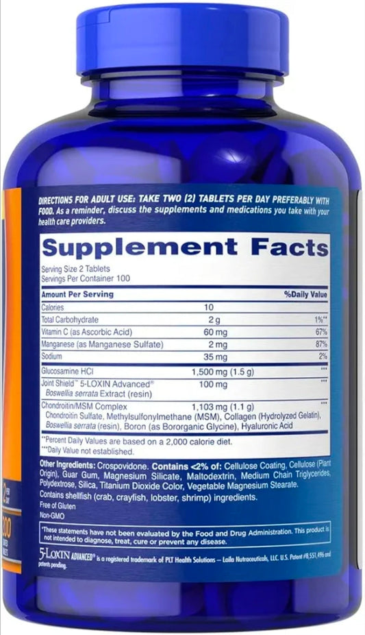 Glucosamine Chondroitin Bi Flex Tripple Strength Supplement, 3 Month Supply, 200 Count + Exclusive Vitamin Guide