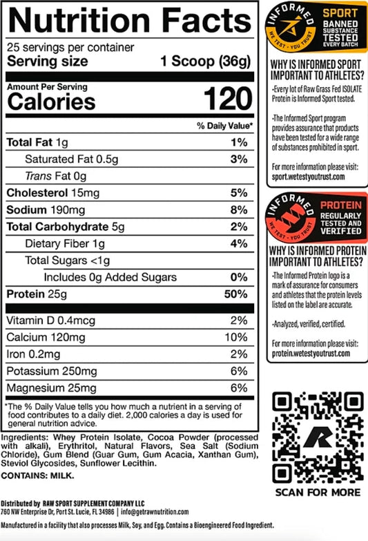 RAW Whey Isolate Protein Powder, Dark Chocolate