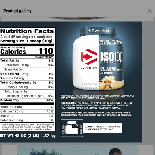 Dymatize ISO100 Whey Protein Powder Isolate, Vanilla, 25g of Protein, 3 Pound, 5.5g BCAAs
