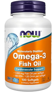 NOW Supplements, Omega-3 180 EPA / 120 DHA, Molecularly Distilled, Cardiovascular Support, 100 Softgels