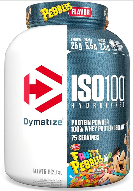 Dymatize x Fruity Pebbles ISO100 Whey Protein Powder Isolate, 25g of Protein, 5.5g BCAAs