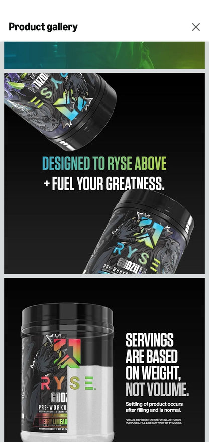 RYSE Godzilla X Noel Deyzel Pre Workout Powder - Monsterberry Lime - 400mg Caffeine, High Stim Pre-Workout for Men & Women with Citrulline & Beta Alanine - Energy, Pump & Focus - 20/40 Servings