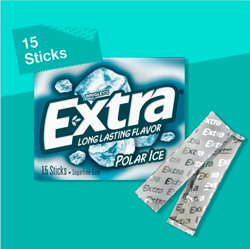 EXTRA Polar Ice Chewing Gum Packs, Sugar Free Gum in Bulk with Strong Mint Flavor for Freshening Breath, 15 Sticks