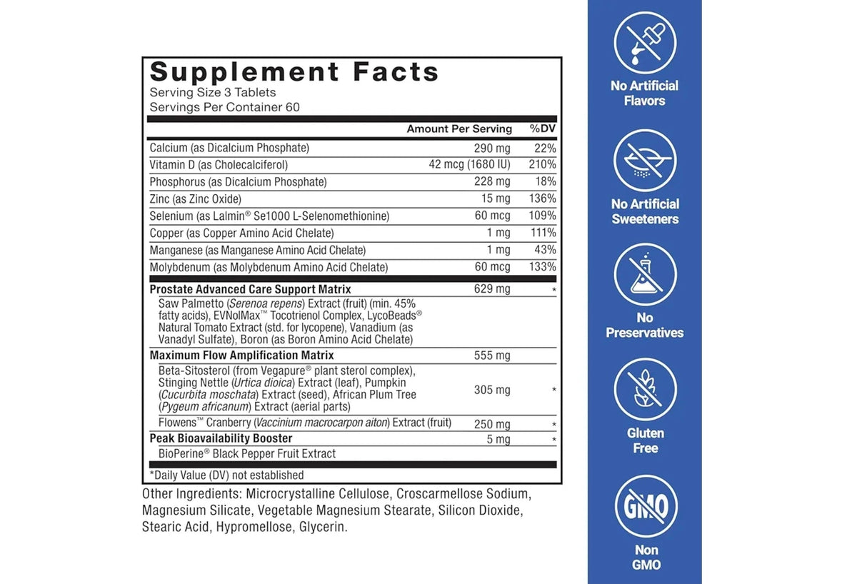 FORCE FACTOR Prostate Advanced, Health Supplement for Men for Reducing Nighttime Bathroom Trips, Bladder & Urinary Relief, with Saw Palmetto, Beta-Sitosterol, 180 Tablets (1-Pack)