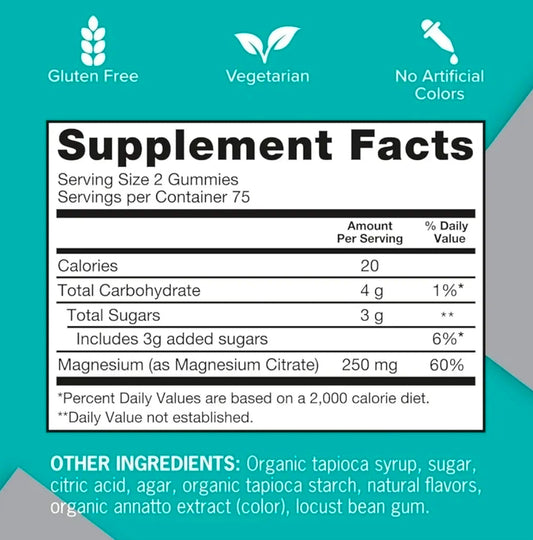 Qunol Magnesium Citrate Gummies for Adults, 250mg Magnesium Gummies Extra Strength 250mg