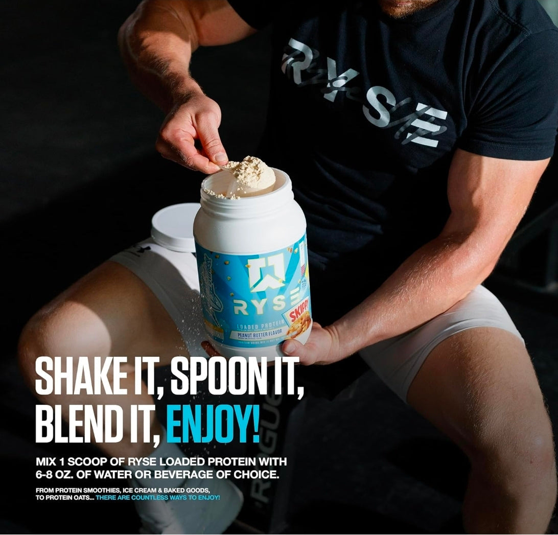 RYSE Loaded Protein Powder - Skippy Peanut Butter - 25g Whey Protein Isolate & Concentrate with Prebiotic Fiber & MCTs - Low Carb, Low Sugar