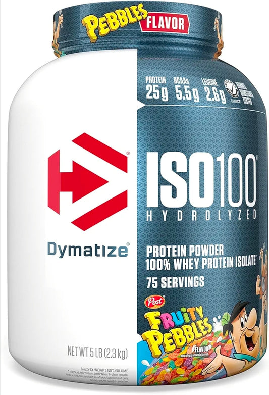 Dymatize x Fruity Pebbles ISO100 Whey Protein Powder Isolate, 25g of Protein, 5.5g BCAAs