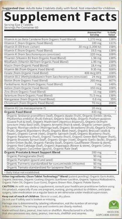 Garden of Life Organics Whole Food Multivitamin for Men 40+ 120 Tablets, Vegan Mens Multi for Health & Well-Being Certified Organic Whole Food Vitamins & Minerals for Men Over 40 Mens Vitamins