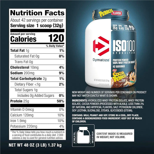 Dymatize x Cocoa Pebbles ISO100 Whey Protein Powder Isolate, 25g of Protein, 5.5g BCAAs
