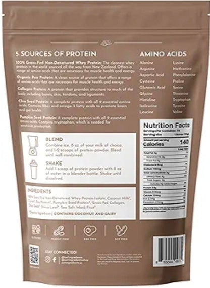 JUST INGREDIENTS Protein Powder | 15 Servings | 24g Protein | Chocolate Flavor Made with 100% Grass-Fed, Non-Denatured Whey | Five Different Sources from Organic Whole Food Ingredients